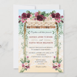 Convite Boho Canopy Burgundy Floral Beach Maui Casamento