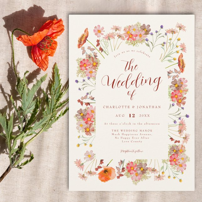 Convite Boho Casamento outono de flor selvagem (Elegant wildflower wedding invitation)
