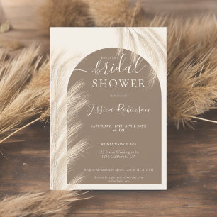 Convite Boho castanho pampas chá de panela aquarela