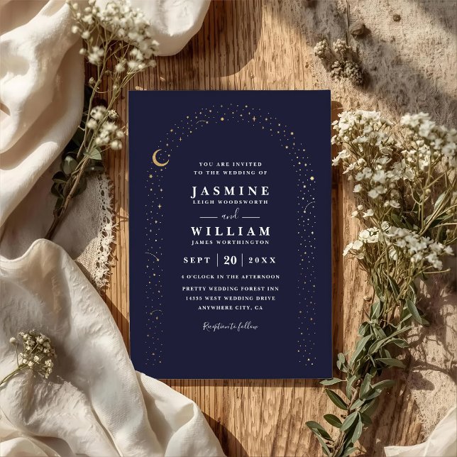 Convite Boho Celestial Arch Moon Night QR Code Wedding (Criador carregado)