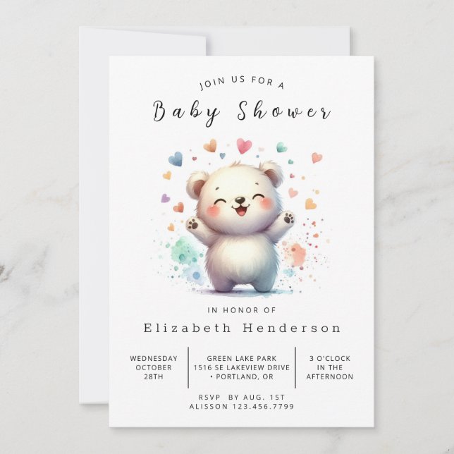 Convite Boho Chá de fraldas do Urso Neutro do Gênero (Frente)