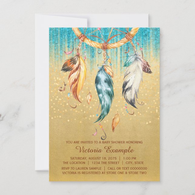 Convite Boho Chá de fraldas Garota Tribal Drecher (Frente)