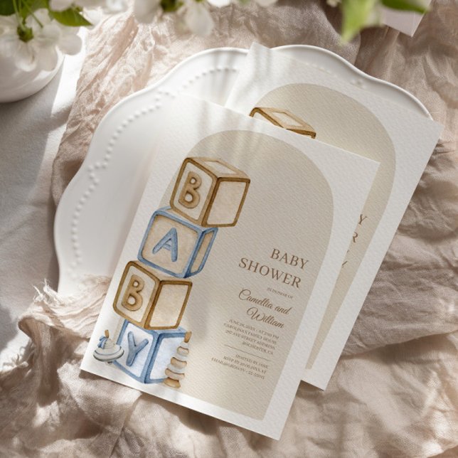 Convite Boho Chá de fraldas, Sexo Neutro, Blocos de Letra (Criador carregado)