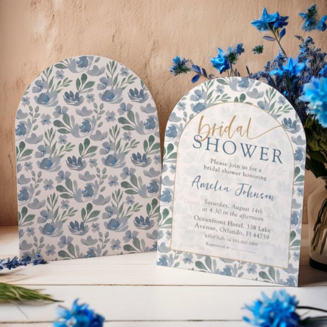 Convite Boho Chá de panela Arranhado Dusty Blue Floral (Criador carregado)