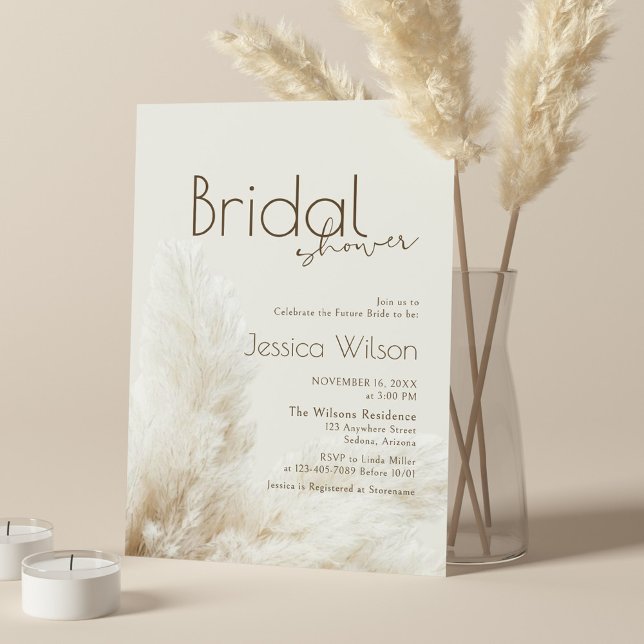 Convite Boho Chá de panela Neutro Fluffy Pampas Grass (Criador carregado)