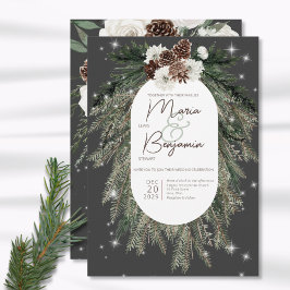 Convite Boho Charcoal Pine Winter Sparkle Wedding Invite