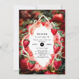 Convite Boho Charming Fruta Strawberry Birthday