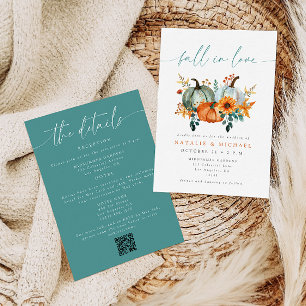 Convite Boho Chic Abóbora Outono QR Code Tudo em Um Casame