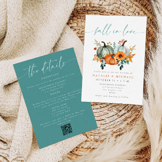 Convite Boho Chic Abóbora Outono QR Code Tudo em Um Casame