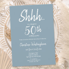 Convite Boho Chic Azul Poeirento Branco Surpresa 50º Anive