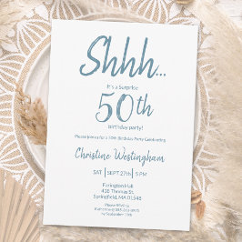 Convite Boho Chic Azul Poeirento Branco Surpresa 50º Anive