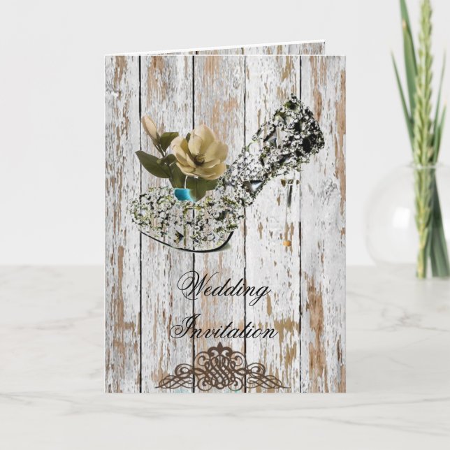 Convite boho chic barn wood ruscountry casamento (Frente)