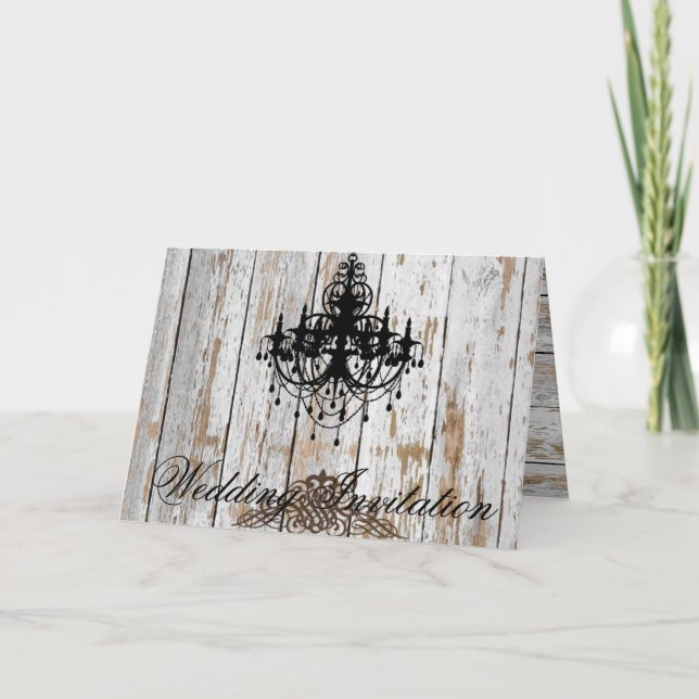 Convite boho chic barn wood ruscountry casamento (Frente)
