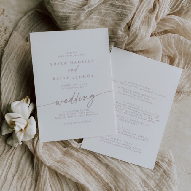 Convite Boho Chic Blush Casamento Frente e Traseiro Rosa (Criador carregado)