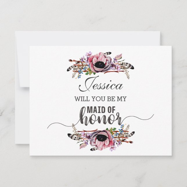 Convite Boho Chic Blush Pink Você Será Minha Madrinha de c (Frente)