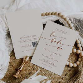 Convite Boho Chic Bohemian Cream QR Code Casamento Espanho