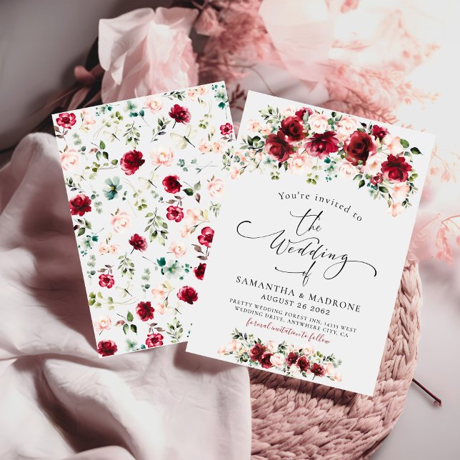Convite Boho Chic Burgundy Blush Rosas Verde Casamento (Criador carregado)