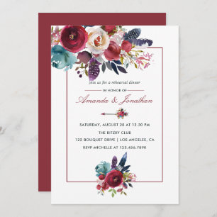Convite Boho Chic Burgundy e Casamento outono de outono de