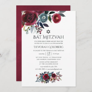 Convite Boho Chic Burgundy e Marinho Bat Mitzvah