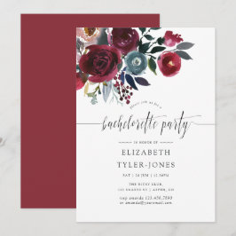 Convite Boho Chic Burgundy e Marinho floral Bachelorette