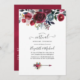 Convite Boho Chic Burgundy e Marinho floral Casamento Virt