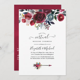 Convite Boho Chic Burgundy e Marinho floral Casamento Virt