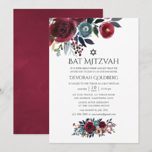 Convite Boho Chic Burgundy e Navy Bat Mitzvah