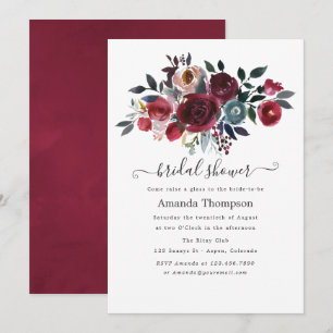Convite Boho Chic Burgundy & Navy floral Brunch e Espumant