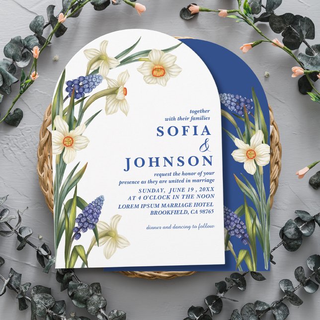 Convite Boho Chic casamento floral azul marinho e branco (Criador carregado)