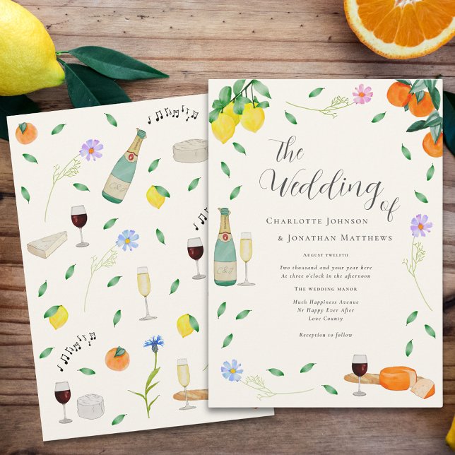 Convite Boho Chic Cítrico Flor de Campo Casamento de Verão (Boho chic citrus wildflower wedding invitation )