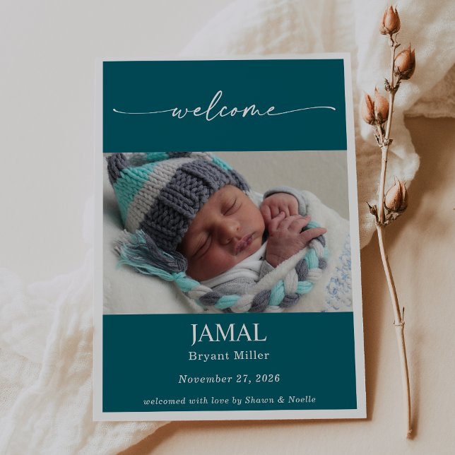 Convite Boho Chic Classic Baby Photo Announcement Card (Criador carregado)