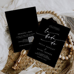 Convite Boho Chic COLOR EDITABLE Código QR Casamento espan