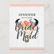 Boho Chic Cow Skull Você Será Minha Bridesmaid