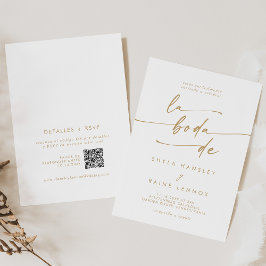 Convite Boho Chic Dourado e Branco Código QR Casamento Esp