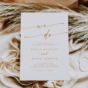 Convite Boho Chic Dourado e Branco Nós Fazemos Casamento