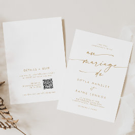 Convite Boho Chic Dourado e Código QR Branco Casamento Fra
