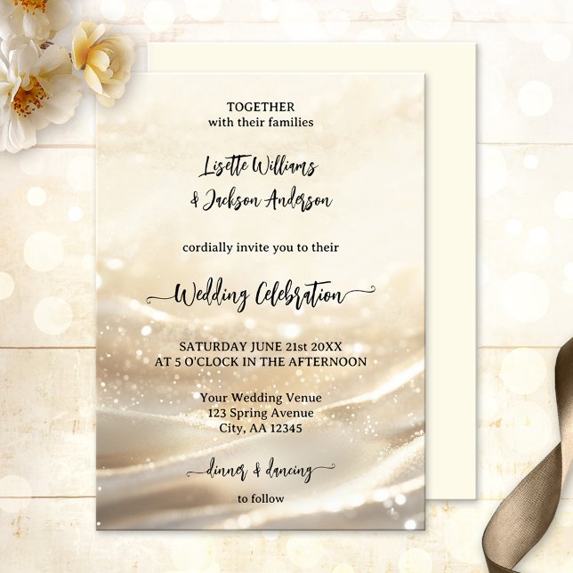 Convite Boho Chic Dourado Nupa Elegante (Elegant boho chic wedding invitation featuring an abstract gold sparkle design)