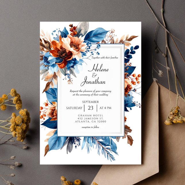 Convite Boho Chic Dusty Blue Terracotta Elegant Wedding (Boho Chic Dusty Blue Terracotta Elegant Wedding Invitation)