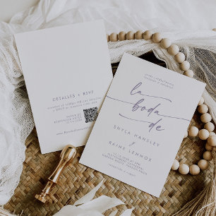 Convite Boho Chic Dusty Purple Código QR Casamento Espanho