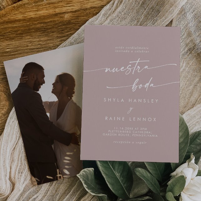 Convite Boho Chic Dusty Rosa Foto Rosa Casamento Espanhol (Criador carregado)