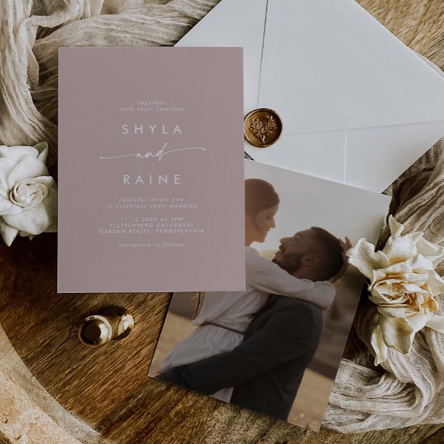 Convite Boho Chic Dusty Rosa Pink Casual Foto Casual (Criador carregado)