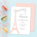 Convite Boho Chic Eiffel Paris Blush Bolinhas Sweet 16<br><div class="desc">Um convite de festas elegante,  na moda,  fofo e minimalista Sweet 16 com um tema Paris,  com uma torre Eiffel coberta de bolinhas,  uma simples tipografia e um padrão de bolinhas no verso.</div>