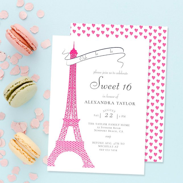 Convite Boho Chic Eiffel Paris Simple Calligraphy Sweet 16 (Criador carregado)