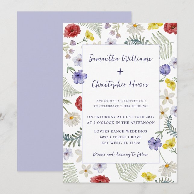 Convite Boho Chic Flor de Campo Aquarela Casamento   (Frente/Verso)