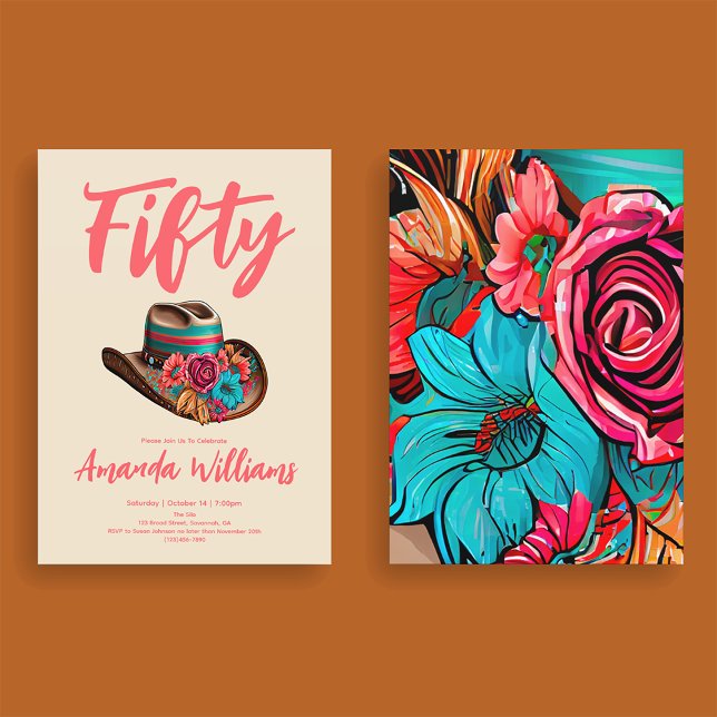Convite Boho Chic Floral 50º Aniversário (Criador carregado)
