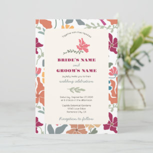 Convite Boho Chic Floral Casamento Retro Meados do Século