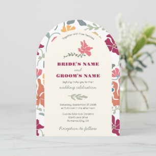 Convite Boho Chic Floral Casamento Retro Meados do Século