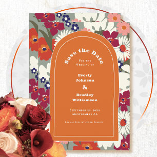 Convite Boho Chic Floral Colorido Código QR Salve a Data