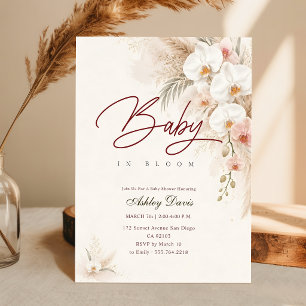 Convite Boho Chic Floral Orquídea Bebê em Flor Baby Shower