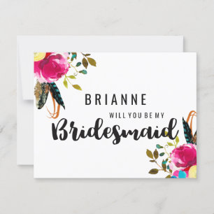 Convite Boho Chic Floral Pink Você Será Minha Bridesmaid